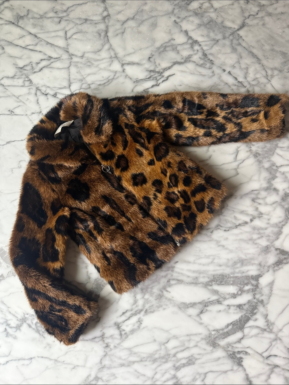 H&M Girls Leopard Faux Fur Jacket - Brown and Black Size 6x/7